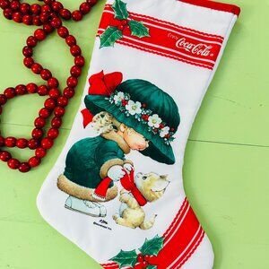 Vintage Coca-Cola Christmas Stocking Ruth Morehead Little Girl Kitten Xmas Decor